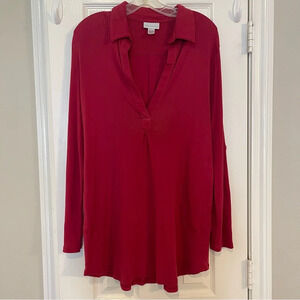 Soft Surrounding Tunic Blouse V Neck Long Adjustable Sleeves Sz Small